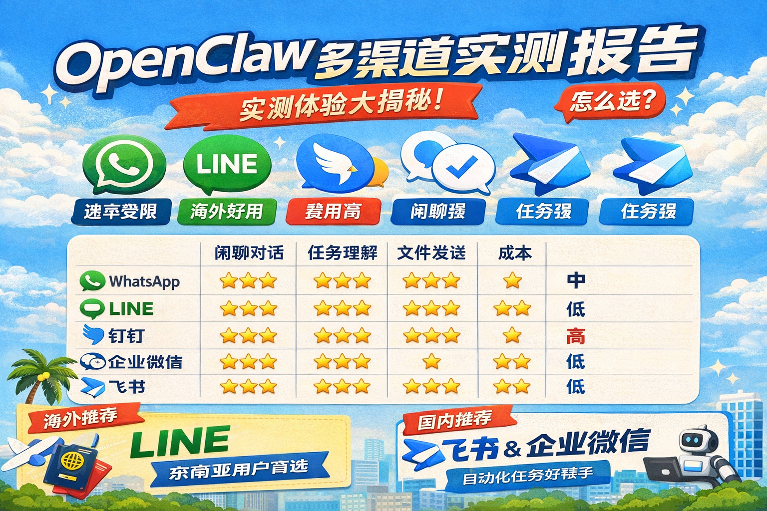 OpenClaw 多渠道实测分享｜到底选哪个？一篇讲透 👀